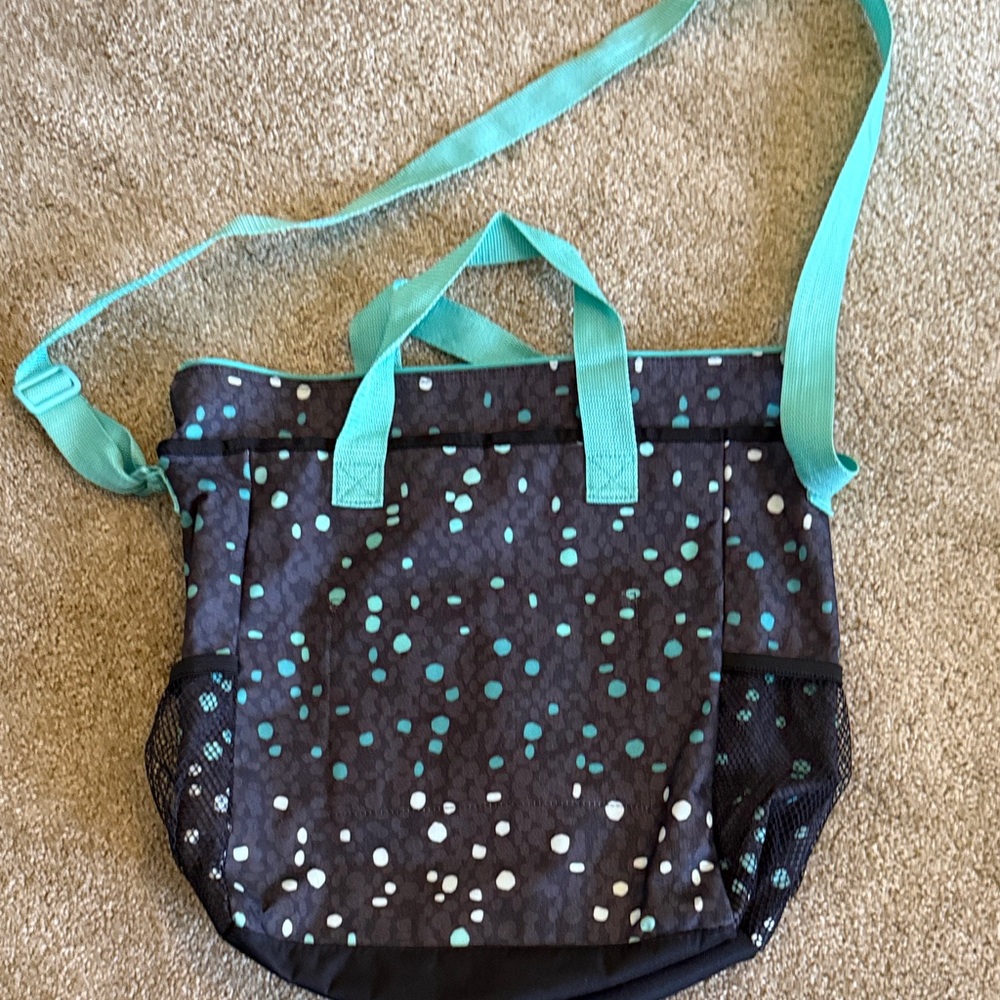 Thirty-One Teal and Black Polka Dot Tote